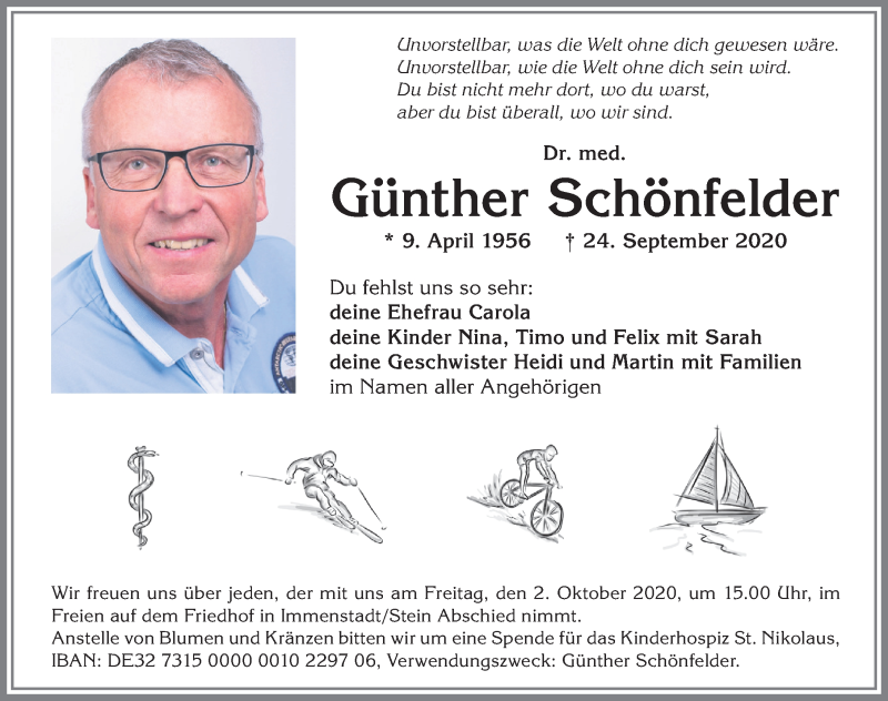  Traueranzeige für Günther Schönfelder vom 28.09.2020 aus Allgäuer Zeitung