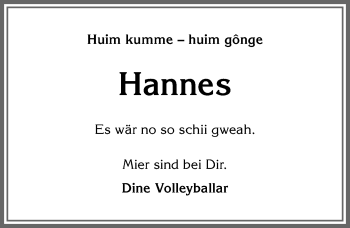 Traueranzeige von Hannes  von Allgäuer Anzeigeblatt