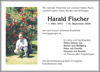 Traueranzeige von Harald Fischer von Allgäuer Anzeigeblatt