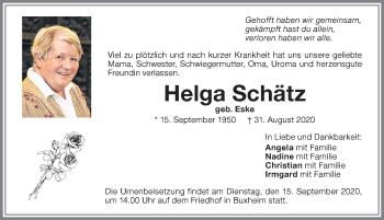 Traueranzeige von Helga Schätz von Memminger Zeitung