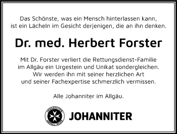 Traueranzeige von Herbert Forster von Allgäuer Zeitung,Kempten
