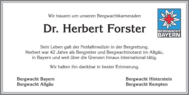  Traueranzeige für Herbert Forster vom 03.09.2020 aus Allgäuer Zeitung, Gesamtausgabe