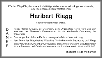 Traueranzeige von Heribert Riegg von Allgäuer Zeitung, Kaufbeuren/Buchloe