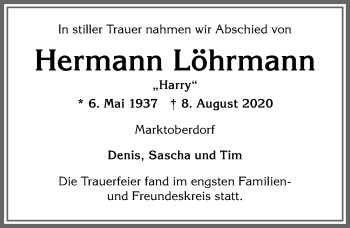 Traueranzeige von Hermann Löhrmann von Allgäuer Zeitung, Marktoberdorf