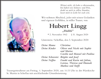 Traueranzeige von Hubert Lingg von Der Westallgäuer
