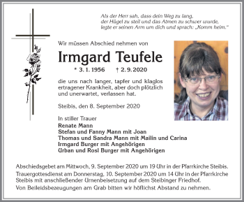 Traueranzeige von Irmgard Teufele von Allgäuer Zeitung
