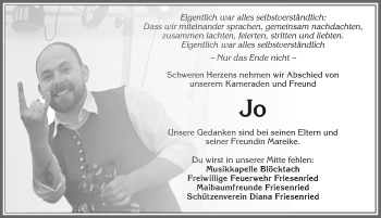 Traueranzeige von Jo  von Allgäuer Zeitung, Kaufbeuren/Buchloe