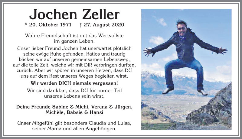  Traueranzeige für Jochen Zeller vom 12.09.2020 aus Allgäuer Zeitung, Kaufbeuren/Buchloe
