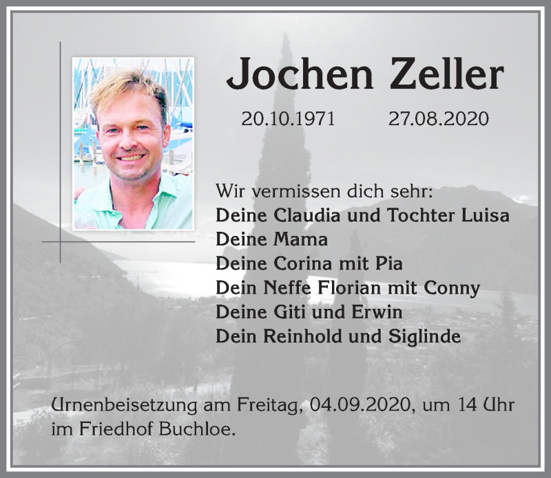  Traueranzeige für Jochen Zeller vom 01.09.2020 aus Allgäuer Zeitung, Kaufbeuren/Buchloe