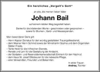 Traueranzeige von Johann Bail von Memminger Zeitung