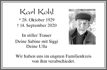 Traueranzeige von Karl Kohl von Allgäuer Zeitung, Füssen