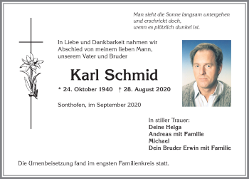 Traueranzeige von Karl Schmid von Allgäuer Anzeigeblatt
