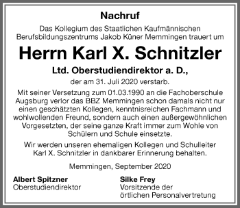 Traueranzeige von Karl X. Schnitzler von Memminger Zeitung
