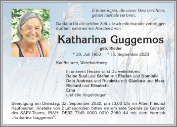Traueranzeige von Katharina Guggemos von Allgäuer Zeitung, Kaufbeuren/Buchloe