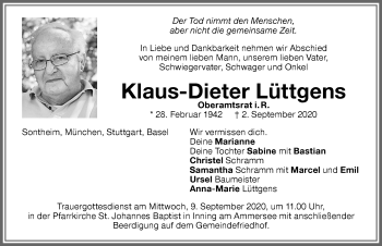 Traueranzeige von Klaus-Dieter Lüttgens von Memminger Zeitung