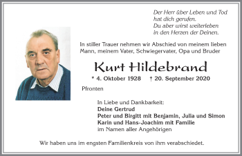 Traueranzeige von Kurt Hildebrand von Allgäuer Zeitung, Füssen