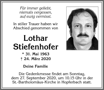 Traueranzeige von Lothar Stiefenhofer von Allgäuer Zeitung