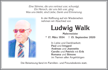 Traueranzeige von Ludwig Walk von Allgäuer Zeitung,Kempten
