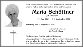 Traueranzeige von Maria Schöttner von Allgäuer Zeitung, Marktoberdorf