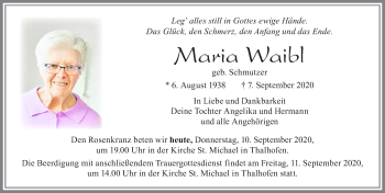 Traueranzeige von Maria Waibl von Allgäuer Zeitung, Marktoberdorf
