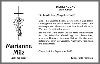 Traueranzeige von Marianne Milz von Allgäuer Anzeigeblatt