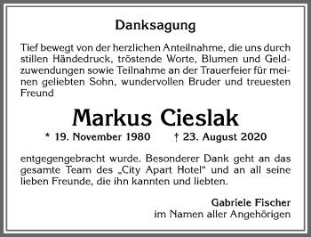 Traueranzeige von Markus Cieslak von Allgäuer Zeitung, Füssen