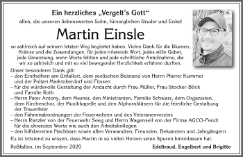 Traueranzeige von Martin Einsle von Allgäuer Zeitung