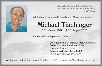 Traueranzeige von Michael Tischinger von Allgäuer Anzeigeblatt