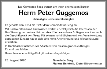 Traueranzeige von Peter Guggemos von Allgäuer Zeitung, Füssen