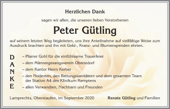 Traueranzeige von Peter Gütling von Allgäuer Anzeigeblatt