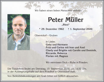 Traueranzeige von Peter Müller von Allgäuer Anzeigeblatt