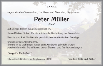 Traueranzeige von Peter Müller von Allgäuer Anzeigeblatt