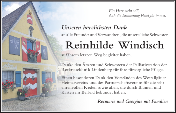 Traueranzeige von Reinhilde Windfisch von Der Westallgäuer