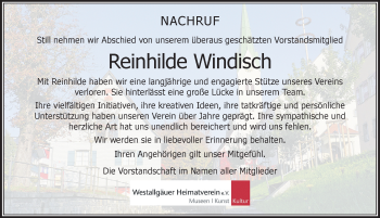 Traueranzeige von Reinhilde Windisch von Der Westallgäuer
