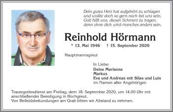 Traueranzeige von Reinhold Hörmann von Allgäuer Zeitung,Kempten