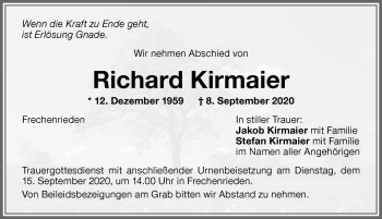Traueranzeige von Richard Kirmaier von Memminger Zeitung