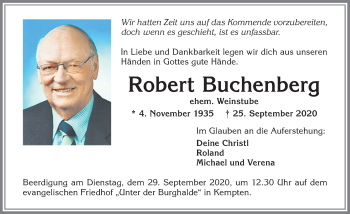 Traueranzeige von Robert Buchenberg von Allgäuer Zeitung,Kempten