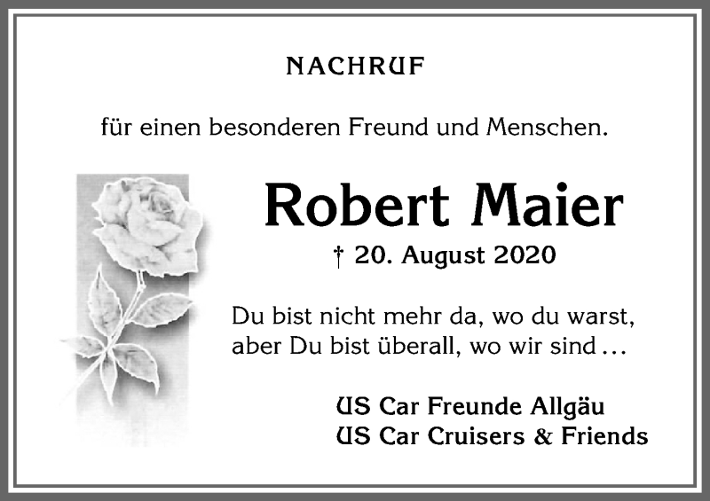 Traueranzeige für Robert Maier vom 04.09.2020 aus Allgäuer Zeitung