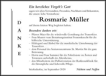 Traueranzeige von Rosmarie Müller von Der Westallgäuer