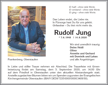 Traueranzeige von Rudolf Jung von Allgäuer Anzeigeblatt