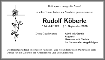 Traueranzeige von Rudolf Köberle von Allgäuer Zeitung,Kempten