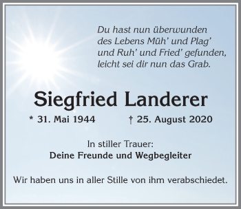 Traueranzeige von Siegfried Landerer von Allgäuer Zeitung, Marktoberdorf