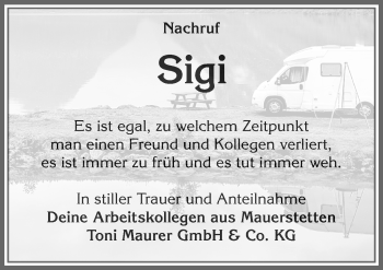 Traueranzeige von Sigi  von Allgäuer Zeitung, Kaufbeuren/Buchloe