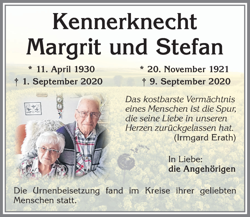  Traueranzeige für Stefan Kennerknecht vom 19.09.2020 aus Allgäuer Zeitung,Kempten