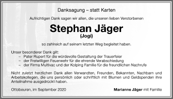 Traueranzeige von Stephan Jäger von Memminger Zeitung