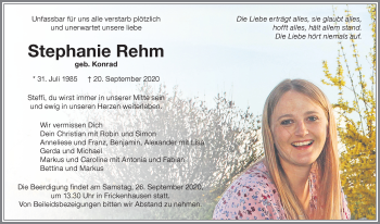 Traueranzeige von Stephanie Rehm von Allgäuer Zeitung