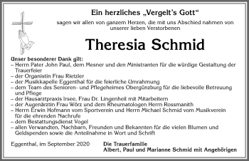 Traueranzeige von Theresia Schmid von Allgäuer Zeitung, Kaufbeuren/Buchloe