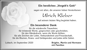 Traueranzeige von Ulrich Kleber von Allgäuer Zeitung, Füssen