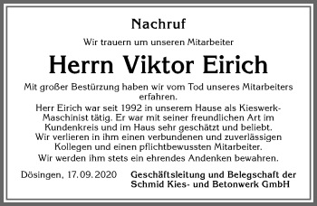 Traueranzeige von Viktor Eirich von Allgäuer Zeitung, Kaufbeuren/Buchloe