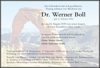 Traueranzeige von Werner Boll von Der Westallgäuer